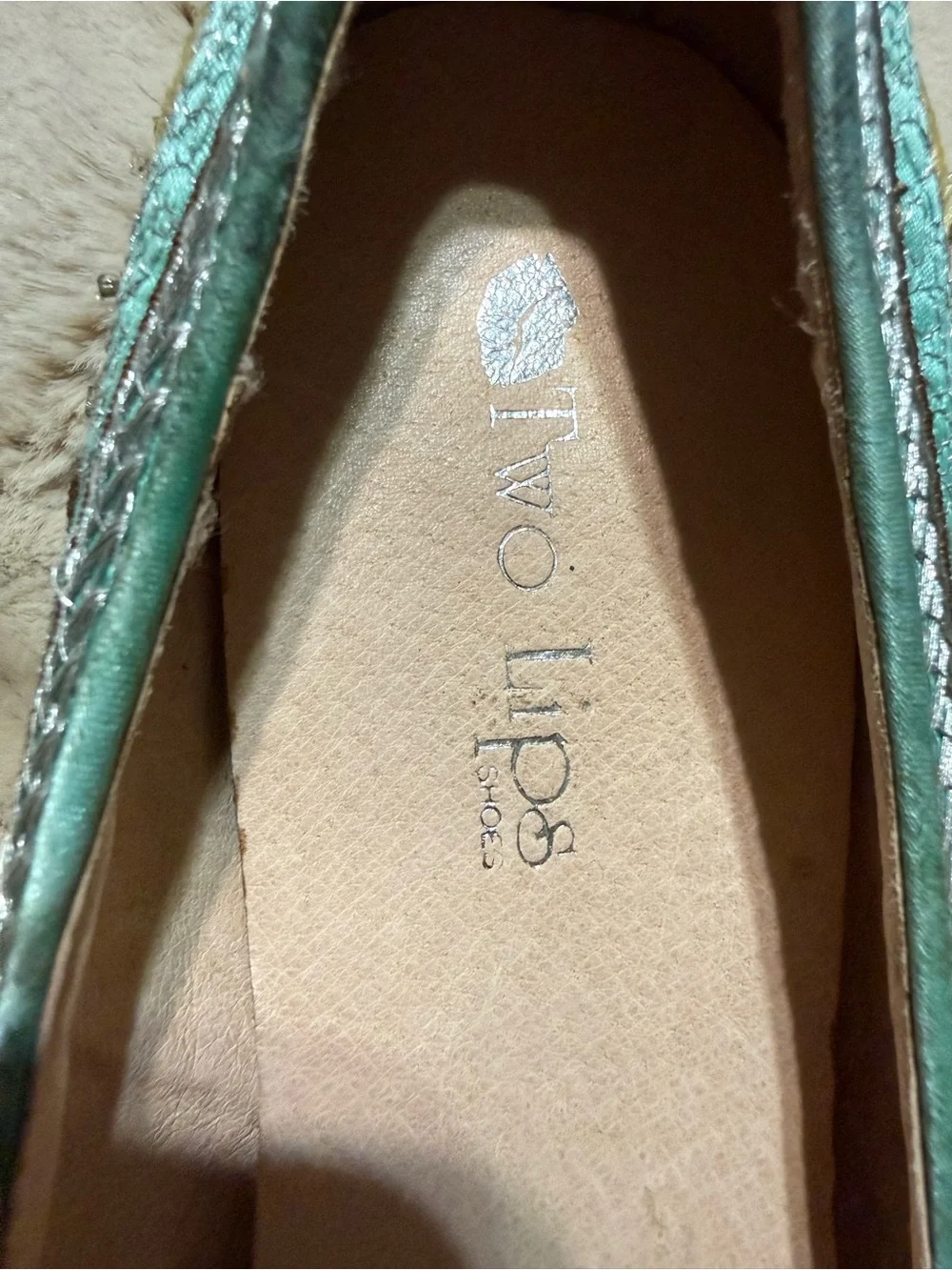 Two Lips Teal Embroidered Mary Jane Flats